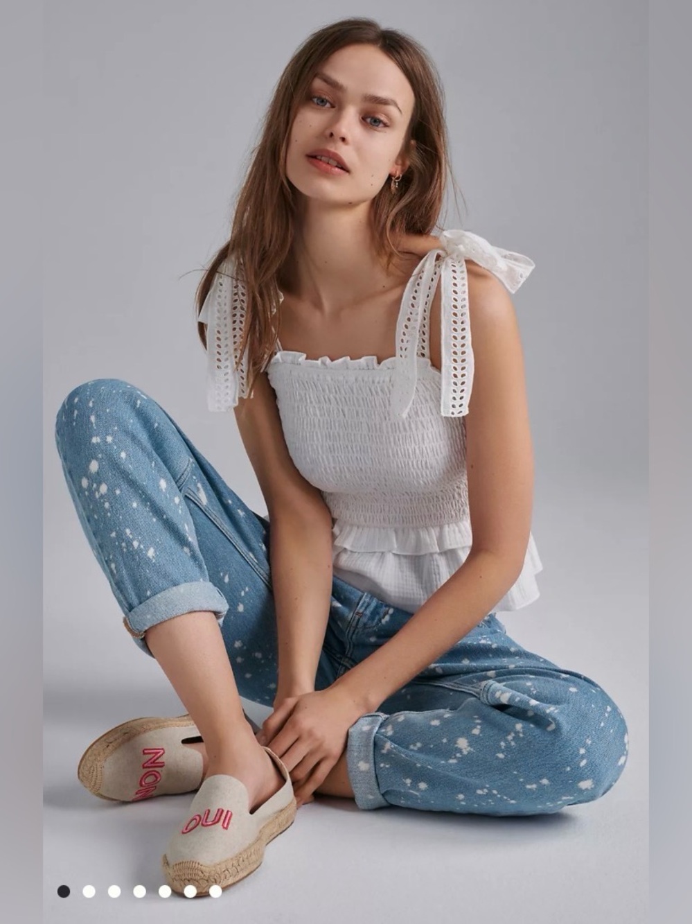 NWT Anthropologie x eri + ali “Stephanie” Smocked Eyelet Peplum Top - White - XL